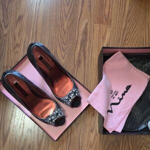 Nina Black/Pewter Heels with Embellishments